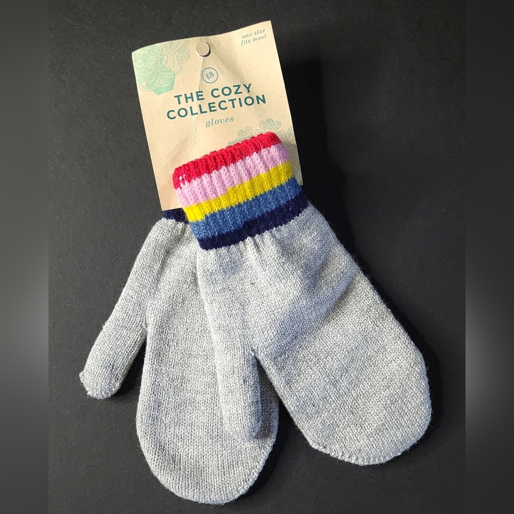 The Cozy Collection Grey & Colorful Striped Mittens Gloves